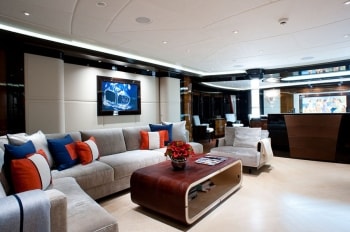 196' Excellence V yacht salon sofas